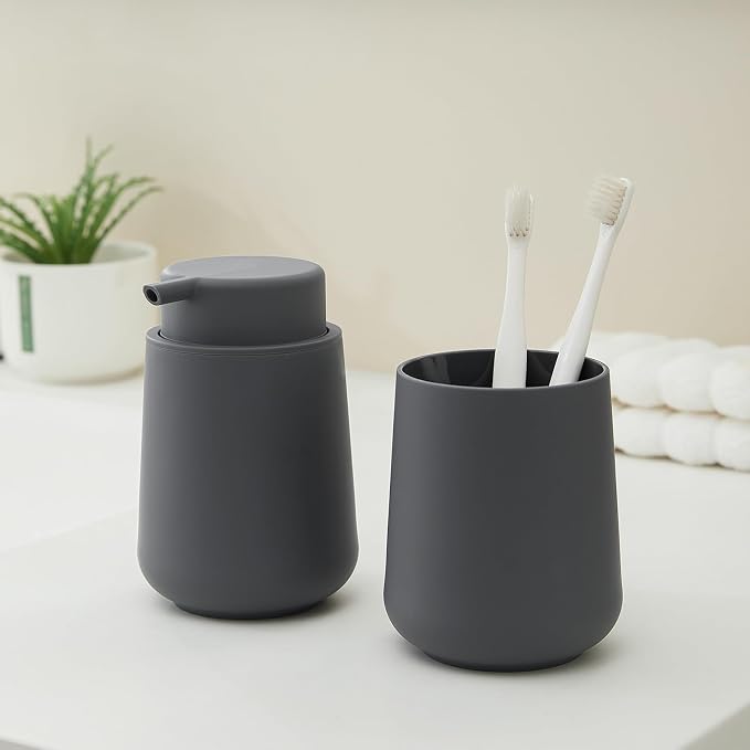 YAUKPH Matte Gray Foaming Hand Soap Dispenser Plastic 11 oz - Modern Minimalist Style for Bathroom & Kitchen Countertop Refillable