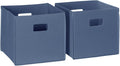 RiverRidge Folding Storage Bins - 2-pack of 10in Tall Slate Blue Cubes | Fabric Bins, Set of 2 Storage Cubes, Cut-out Handles, Playroom Closet Organizer, Collapsible Cubby with Bottom Board Insert