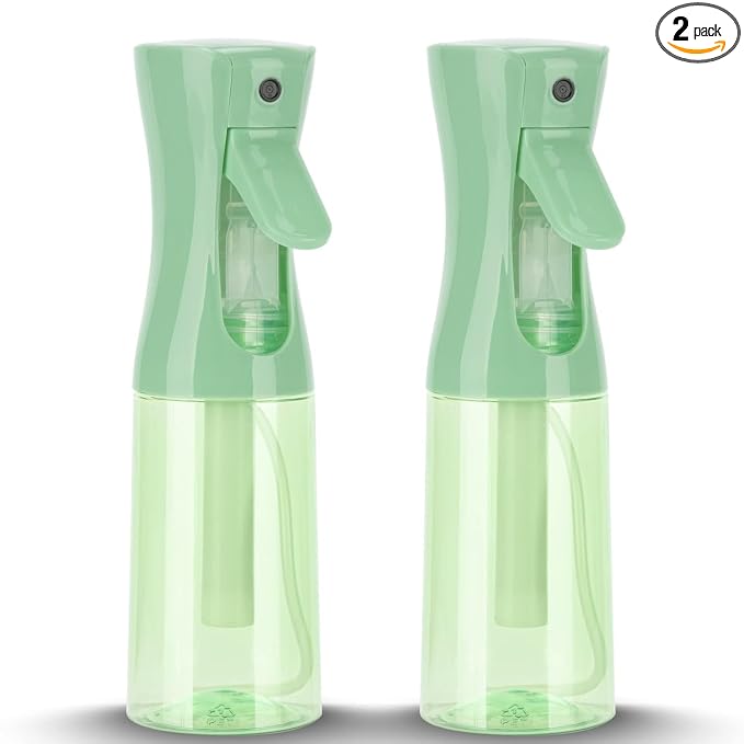 Spray Bottle for Hair (6.8OZ /200ML) Continuous Ultra Fine Mist Sprayer for Hair, Salons, Barber, Plants, Skin Care, Cleaning 2 Pack CLEAR GREEN