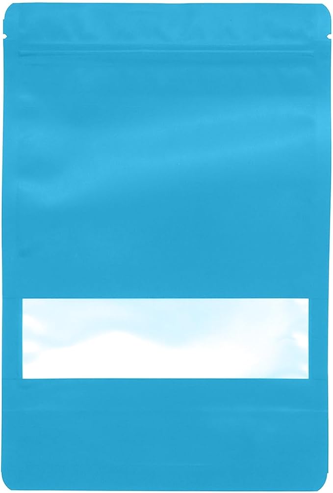 100PCS Foil Pouch Mylar Bags with Clear Window,ULIFESTAR Stand Up Sealable Bags with Tear Notches,Resealable for Food,Party Favors,Gift Packaging and Small Business(16 * 24cm/6.3 * 9.45",Blue)