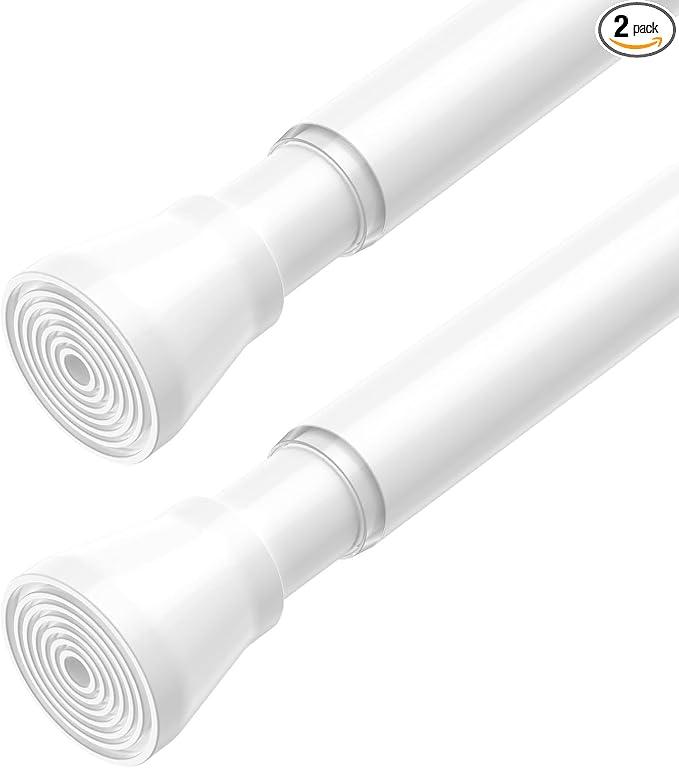 2 Pack Spring Tension Rod 28-48 Inches No Drilling Adjustable White Spring Loaded Curtain Rod Expandable Extra Long Tension Curtain Rod for Windows,Kitchen,Doorway