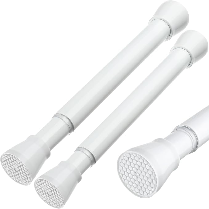 MEXAU 2 Pack White Tension Rod 18 To 26 Inch Spring Tension Rod Adjustable Spring Curtain Rods No Drilling Short Curtain Rod Extendable Small Spring Tension Rod for Closet Cupboard Bars Refrigerator