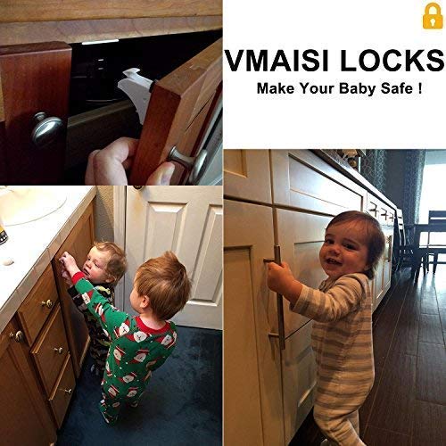 Vmaisi Child Safety Magnetic Cabinet Locks Baby Proofing 16 Locks & 2 Keys | Children Proof Baby Locks - Adhesive or Screws Fixed for Cabinets and Drawers Protection