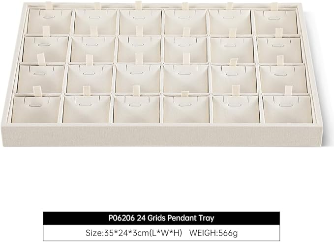 Linen Stackable Necklace Storage Tray, 24 Grid Pendant Display Tray, Jewellery Shop Counter Showcase Table Top Organizers, Makeup Table Drawer Insert Jewelry Tray