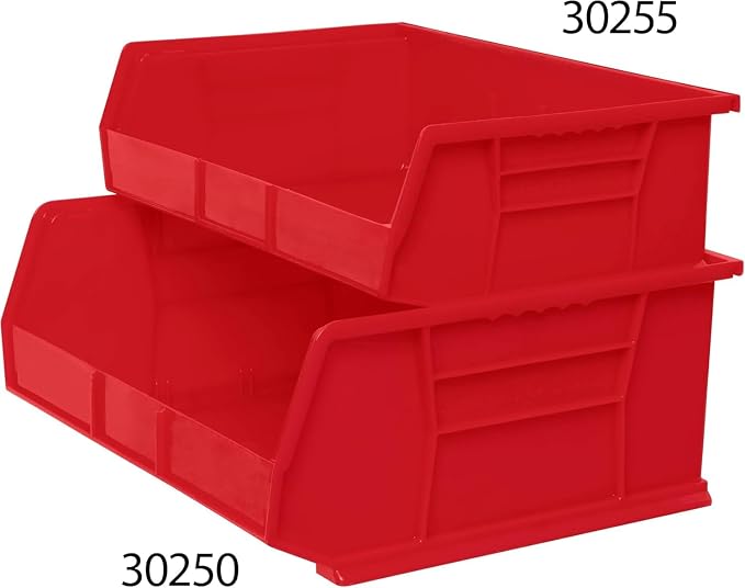 Akro-Mils 30250 AkroBins Plastic Storage Bins, Space-Saving Stackable Bins for Garage, Pantry, Craft Organization, 15" x 16" x 7", Red, 6-Pack