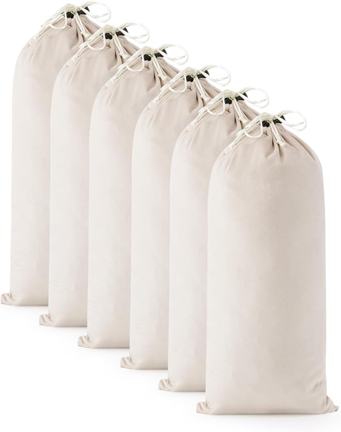 6 Pcs Single Shoe Bags for Travel, Dust Velvet Bags, Beige, 17.3x8.6 Inch | Washable & Reusable Travel Shoe Bags, Dustproof Shoe Bags with Drawstring Closure, Suitable for Travel, Home Storage