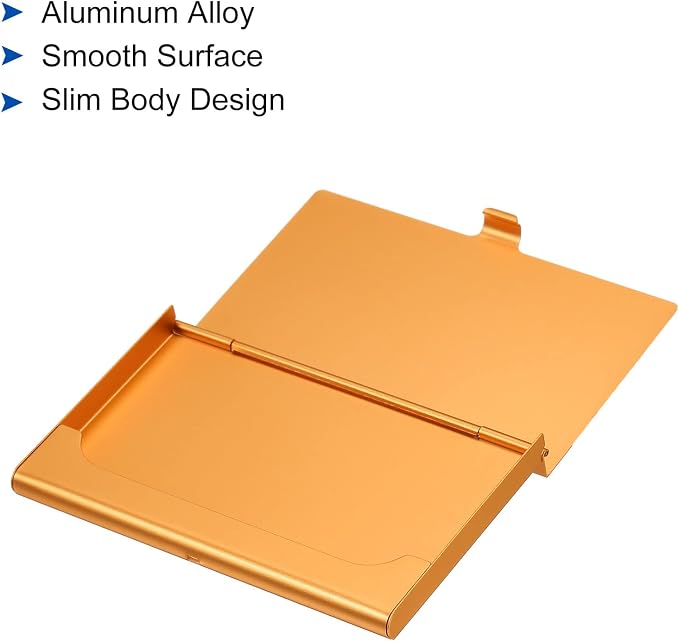 PATIKIL Business Card Holder, Aluminum Alloy Flip Cover Slim Name Cards Case for Women Men, Gold Tone