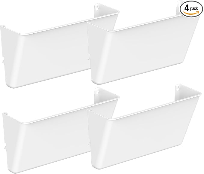 Gawerk Clear Acrylic Single Pocket, Plastic Hanging Wall Mount File Holder for Office Home (White, 4 Pack)