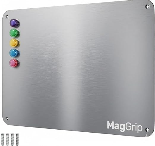 9 inches x 6.5 inches Stainless Steel Plate for Magnets, 3M Adhesive Back, Mounting Screws, Ideal for Magnetic Shelf, Spice Holders, Fridge Magnets. Mount Anywhere! (Silver, 1 Pack)