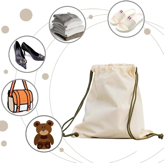 Canvas Shoe Bags for Travel, 2 Pcs, 17.7x13.8in, Beige | Drawstring, Dust Proof, Washable, Shoe Organizers