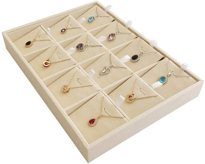 Premium Grade Beige Velvet Jewelry Organization Tray for Pendants Necklaces Store Show Tray Drawer Divider Closet Inserts