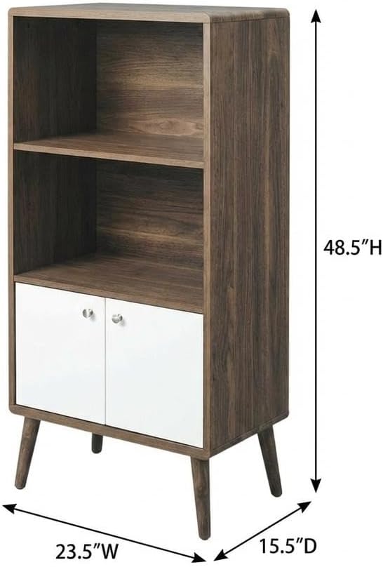 Furnifact Walnut White Display Cabinet Bookshelf with Modern Design, Ample Storage Space, Durable Construction, and Elegant Finish for Living Room, Office