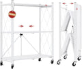 DEANIC 3 Tier Foldable Storage Shelves with Wheels, Kitchen Appliance Stand, Freestanding Metal Wire Shelf Rack, No Assembly Organizer Rolling Cart for Garage, Basement, Pantry(White)