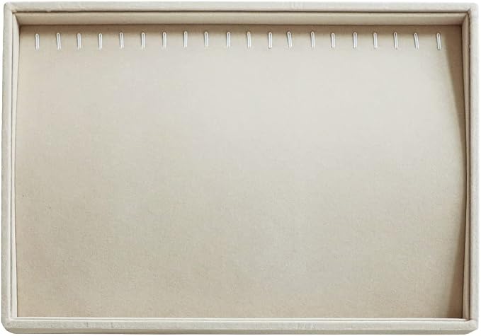Stratalife 20 Hooks Necklace Organizer Tray, Stackable Jewelry Organizer for Women, Velvet Jewelry Display Storage Tray for Necklace Bracelet, 13.8" x 9.4" x 1.2", Beige