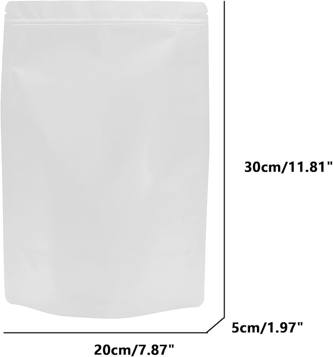 50PCS Smell Proof Resealable Pouch Bags,ULIFESTAR Aluminum Foil Flat Food Storage Bag,Sealable Pcsaging Zipper Pouches with Tear Notches for Pcsaging Lipgloss,Jewelry,etc(20*30cm/7.87*11.81",White)