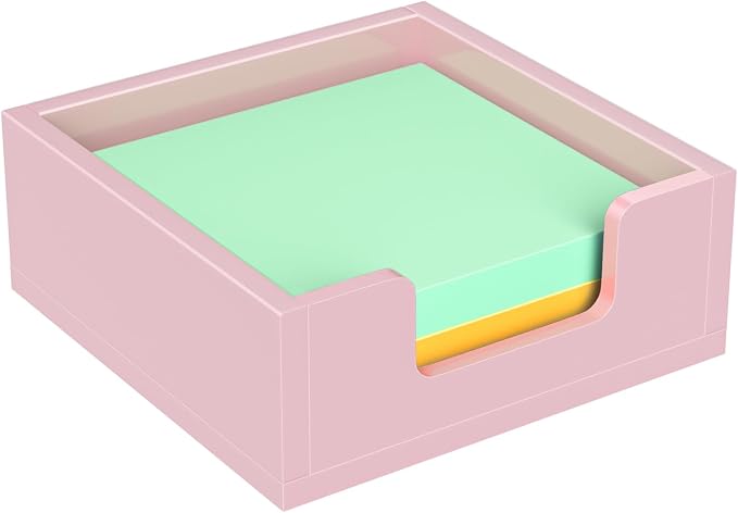 Acrylic Notepad Dispenser Organizer - 3 x 3 in Pink Sticky Note Holder W/O Pads Memo Holder for Dorm Room School Classroom Office Desk Organizer Aesthetic Supplies