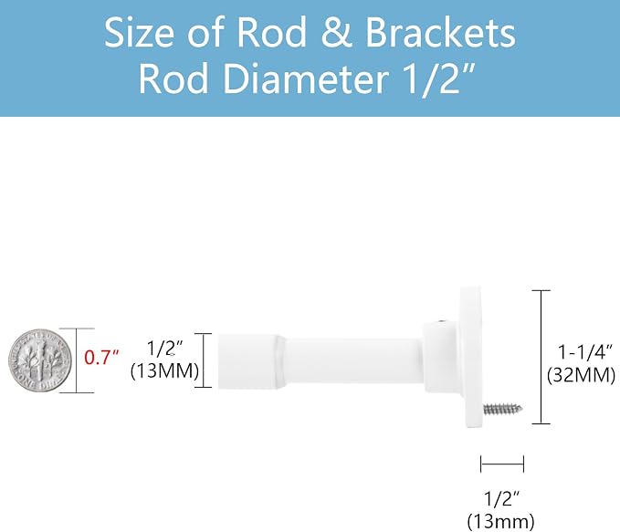 TYRON Mini Thin Skinny Smallest Closet Rod for Hanging Clothes, 1/2" Diameter,12 to 18 In. Adjustable Slim Closet Rod, Metal Closet Bar Hanging Rod for Baby Kids Closet, Small Space (White,1 Pcs)