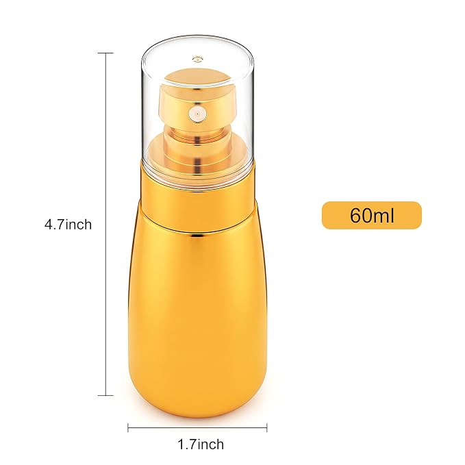 Travel Spray Bottle 2oz/60ml 2 Pack TSA Approved | Gold, Fine Mist Spray Bottles, Leak Proof, Small Sprayer Bottle, Refillable Travel Bottles for Hair, Perfumes, Skincare Water