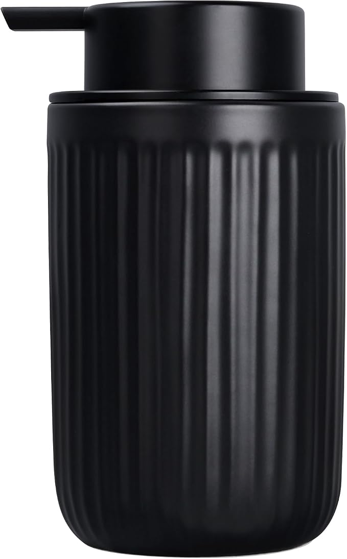 BosilunLife Dish Hand Soap Dispenser - Black Liquid Pump Soap Dispenser for Bathroom Decro 12oz Ceramic Kitchen Dish Dispenser with Rust-Proof Liquid Pump Modern Refillable Lotion Bottles