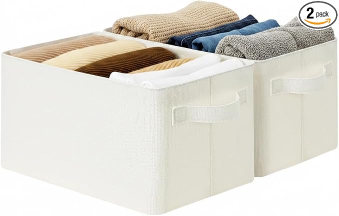 GRANNY SAYS Storage Bins for Closet, Linen Closet Organizers and Storage Baskets with Metal Frame, Shelf Storage Bins for Organizing Living Room, Bedroom Wardrobe, Foldable, Sturdy, Beige, 2-Pack