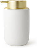 BosilunLife Lotion Pump Dispenser for Bathroom, Kitchen, Countertop | Hand Soap Dispenser Bathroom Ceramic Dish Liquid Soap Dispenser (White with Gold, Liquid Pump)