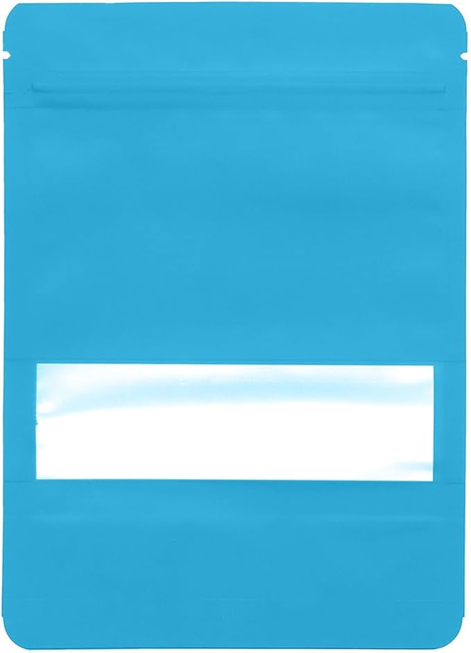 100PCS Foil Pouch Mylar Bags with Clear Window,ULIFESTAR Stand Up Sealable Bags with Tear Notches,Resealable for Food,Party Favors,Gift Packaging and Small Business(14 * 20cm/5.51 * 7.87",Blue)