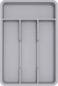 Lifewit Silverware Drawer Organizer Tray, Plastic Cutlery Storage for Kitchen, Flatware and Utensil Holder Divider for Spoons Forks Knives Tableware, 7.8 x 12.4", 4 Slots, Gray