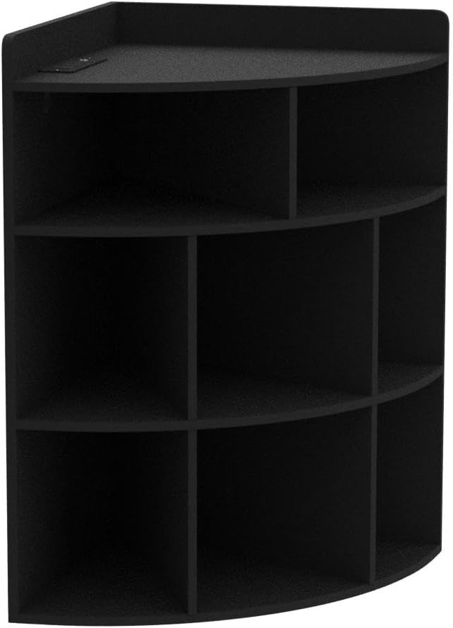 VECELO Corner Cube Shelf with USB Ports & Outlets, Modern Corner Toy Storage Rack with Adjustable Shlef, Wooden Display Bookshelf Bookcase for Living Room, Bedroom, Dining Room, Kitchen, Black