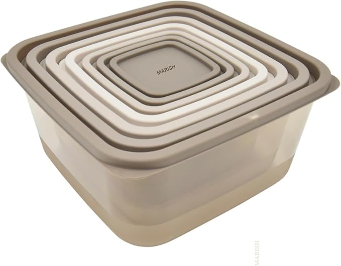 MARISH 14-Piece Ombre Plastic Food Storage Set, Stone Ombre – Stackable, BPA-Free, Durable, Microwave & Dishwasher Safe Containers with Lids – 7 Different Sizes for Home & Outdoor Use (GRAY)