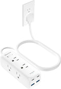 Olcorife Flat Plug Power Strip with 3 FT Extension Cord, 6 Outlets 4 USB Ports(2 USB C), 3 Sided Outlet Extender for Home Office Travel Dorm Room Essentials, White