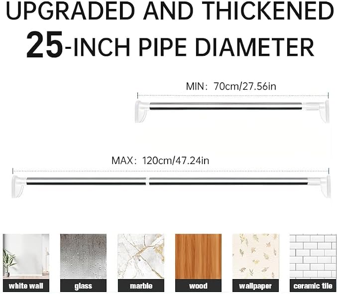 Closet Rod,Adjustable Closet Rods for Hanging Clothes,Rust-Resistant Tension Bathroom Rod for Window,Bathroom,Closet,Room Divider Without Drilling,Heavy-DutyTension Rod (27.56-47.24in)