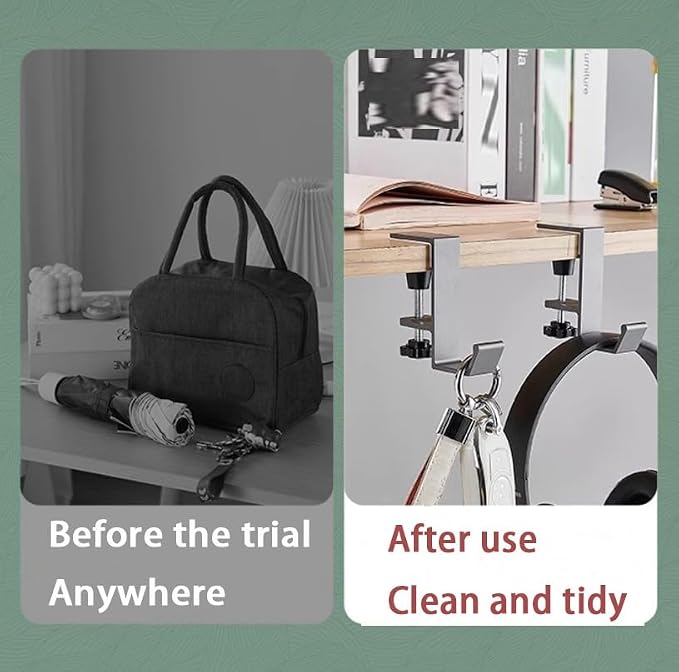 3 Pack Desk Bag Hook, Metal Hook Clamp (White-A) | Under Desk Mount Bag Hook Clamp, Desk Hook for Headphones, Backpack Hooks Clamp