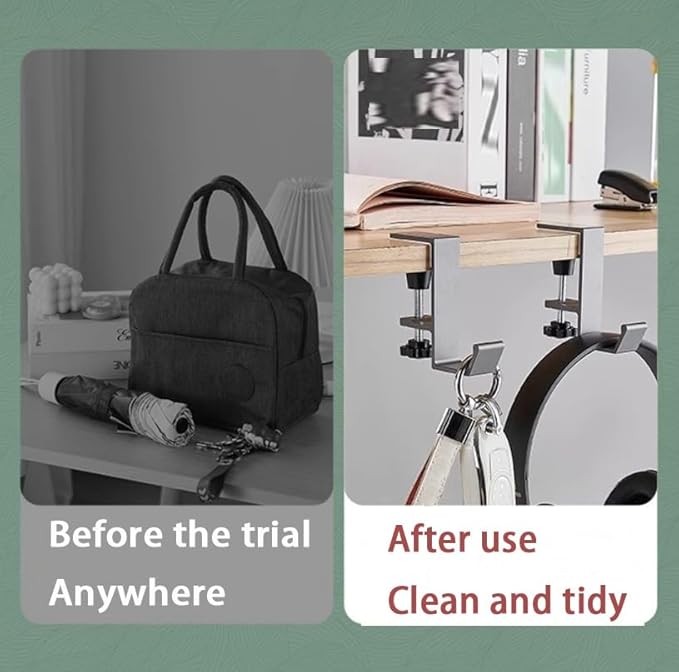 3 Pack Desk Bag Hook, Metal Hook Clamp (Black-A) | Under Desk Mount Bag Hook Clamp, Desk Hook for Headphones, Backpack Hooks Clamp