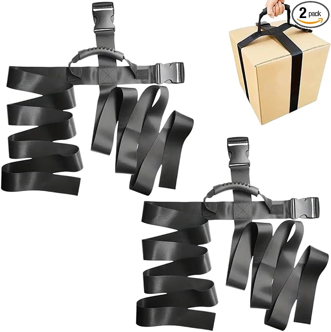 SUPERFINDINGS 2 Pack Box Carrying Strap with Handle 1.16-1.85m/45.6-72.8" Adjustable Box Handle Strap Cross-Shaped Style Nylon Carry Straps for Moving Storage Totes Appliances Suitcases Cylinder