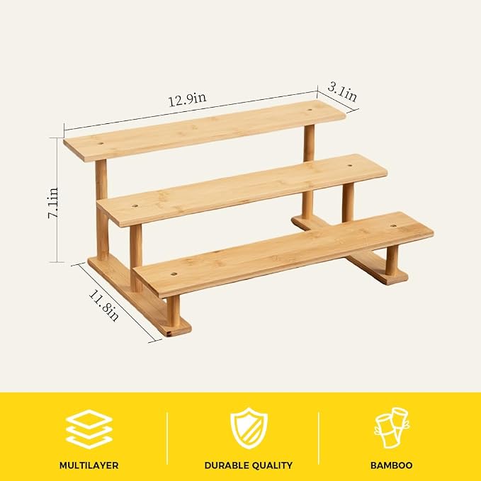CROISSANT Bamboo and Wood 3 Tier Cupcake Stand, Food Display Risers for Party , Statues and Lego Displays, Cologne Stand, Perfume Display Stand （3 Tier，2Pack）