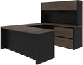 Bestar Connexion 72W U-Shaped Executive Desk with Lateral File Cabinet and Hutch in Antigua & Black | With Lateral File Cabinet and Hutch; with Narrow Desk Shell, Desk Shell, Desk Bridge, Keyboard Tray, CPU Stand; 2 file drawer