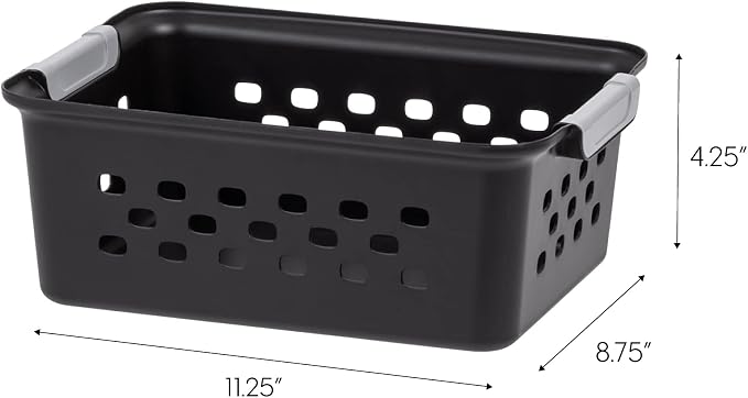 IRIS USA 12-Pack, Small Plastic Storage Basket, Black | Organize pantry items, office supplies, crafts, accessories, and household essentials with easy-carry storage for shelves