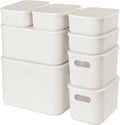ANMINY 8PCS Plastic Storage Bins Containers with Lids, Large Storage Organization Bins Boxes, Lidded Plastic Storage Baskets for Closet Shelves Desktop, White Lids, 1XL + 1L + 2M + 4S