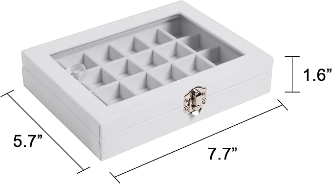 Frebeauty 24 Grid Earring Organizer,Small Velvet Jewelry Tray with Lid | Portable Jewelry Box for Rings Stud,Velvet Lining for Protecting Jewelry,Adjustable Dividers,Glass Lid for Clear Review