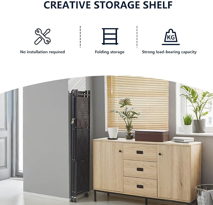 28.5" L x 14.2" W x 46.1" H Foldable 4-Tier Garage Storage Shelves with Wheels, Metal Shelving Unit, Utility Steel Shelf for Warehouse, Pantry, Basement & Garage