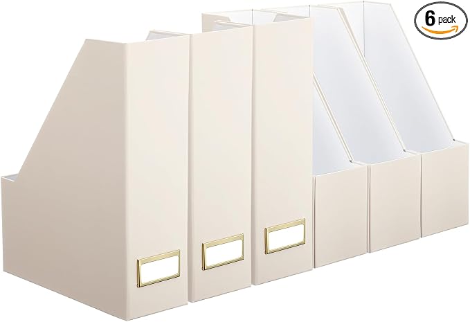 Feifeiya Magazine Holder Set of 6 Sturdy Cardboard Magazine File BOY7116 Beautiful Desk Book Organizer and Storage Box for Documents, Magazines Holder Rack for Shelf Home Office Classroom(Beige)