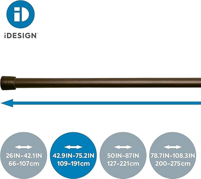 iDesign Cameo Metal Tension Rod, Adjustable Customizable Curtain Rod for Bathtub, Shower Stall, Closet, Doorway, 43-75 Inches,Dark Bronze | For Bathtub, Shower Stall, Closet