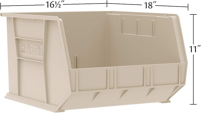 Akro-Mils 30270 AkroBins Plastic Storage Bins, Space-Saving Stackable Bins for Garage, Pantry, Craft Organization, 18" x 16" x 11", Blue, 3-Pack