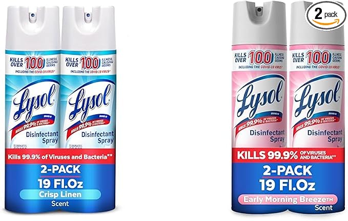 Lysol 2x19oz Crisp Linen + 2x19oz Early Morning Breeze Disinfectant Spray Bundle