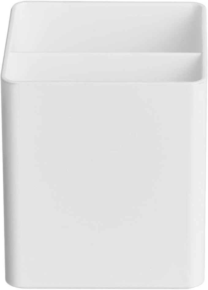Amazon Basics Plastic Desk Organizer Pen Cup White | Holds Pens/Pencils