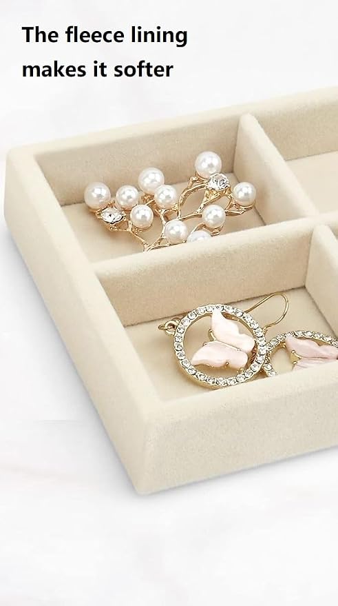 Stackable Velvet Jewelry Drawer Organizer - 2 Set Small Jewelry Trays with Jewelry Box Inserts, Jewelry Dish Tray for Rings, Studs, Necklaces & Bracelets, Dresser Drawer Inserts for Women