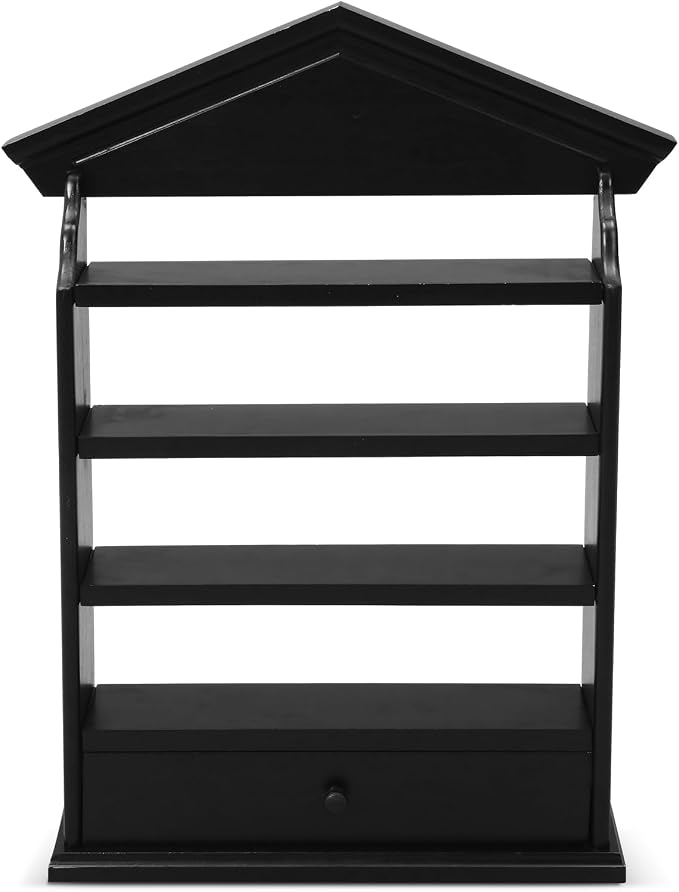 Chunful Vintage Spice Jar Wooden Rack with 4 Tier Hanging Spice Rack Wall Mounting Kitchen Storage Village Style Display Shelf for 24 Jar, Christmas Wedding Bridal Gift, Shelf Only(Classic Black)