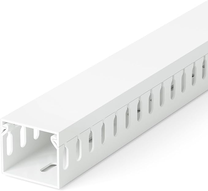 1.4"H x 1.6"W Cable Raceway, 12ft Under Desk Wire Management Channel, White | Slotted Wire Duct, 4 Pack (3 ft Each), Heavy-Duty PVC Cable Management for Server Racks, Network Cables & Electrical Cabinets
