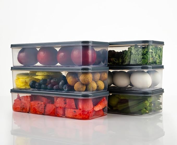 fridge storage containers - transparent storage box and plastic air tight kitchen boxes, stackable refrigerator vegetable container, polythene freezer pantry accessories (Pack of 6)