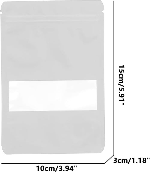100PCS Foil Pouch Mylar Bags with Clear Window,ULIFESTAR Stand Up Sealable Bags with Tear Notches,Resealable for Food,Party Favors,Gift Packaging and Small Business(10 * 15cm/3.94 * 5.91",White)